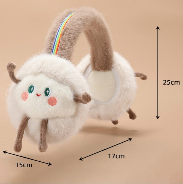 Rainbow Band Cloud Plush Earmuffs - White