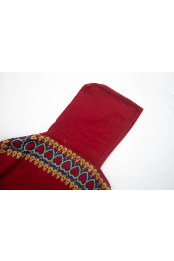 Bordered Fringe Hooded Ruana Cape Wrap - red - 10