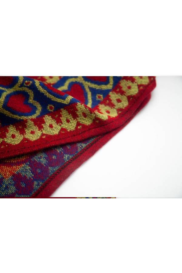 Bordered Fringe Hooded Ruana Cape Wrap - red - 11