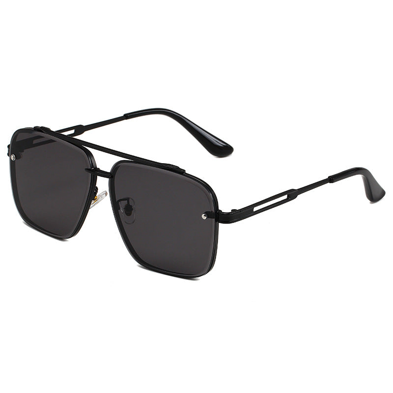 Retro Double Beam Oversized Sunglasses - Black