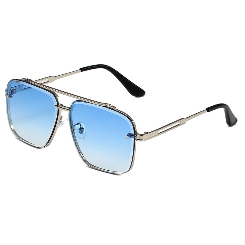 Retro Double Beam Oversized Sunglasses - Blue