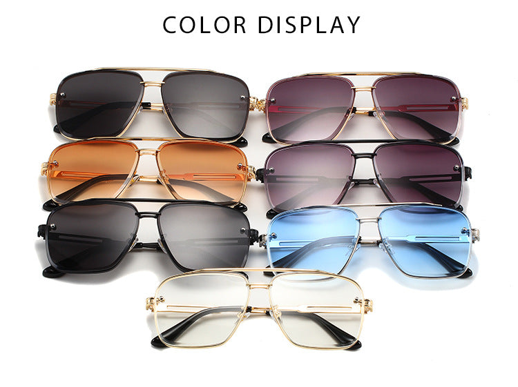 Retro Double Beam Oversized Sunglasses - Silvery - 1