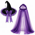 Witch Hat With Sheer Hooded Cape Set - Purple