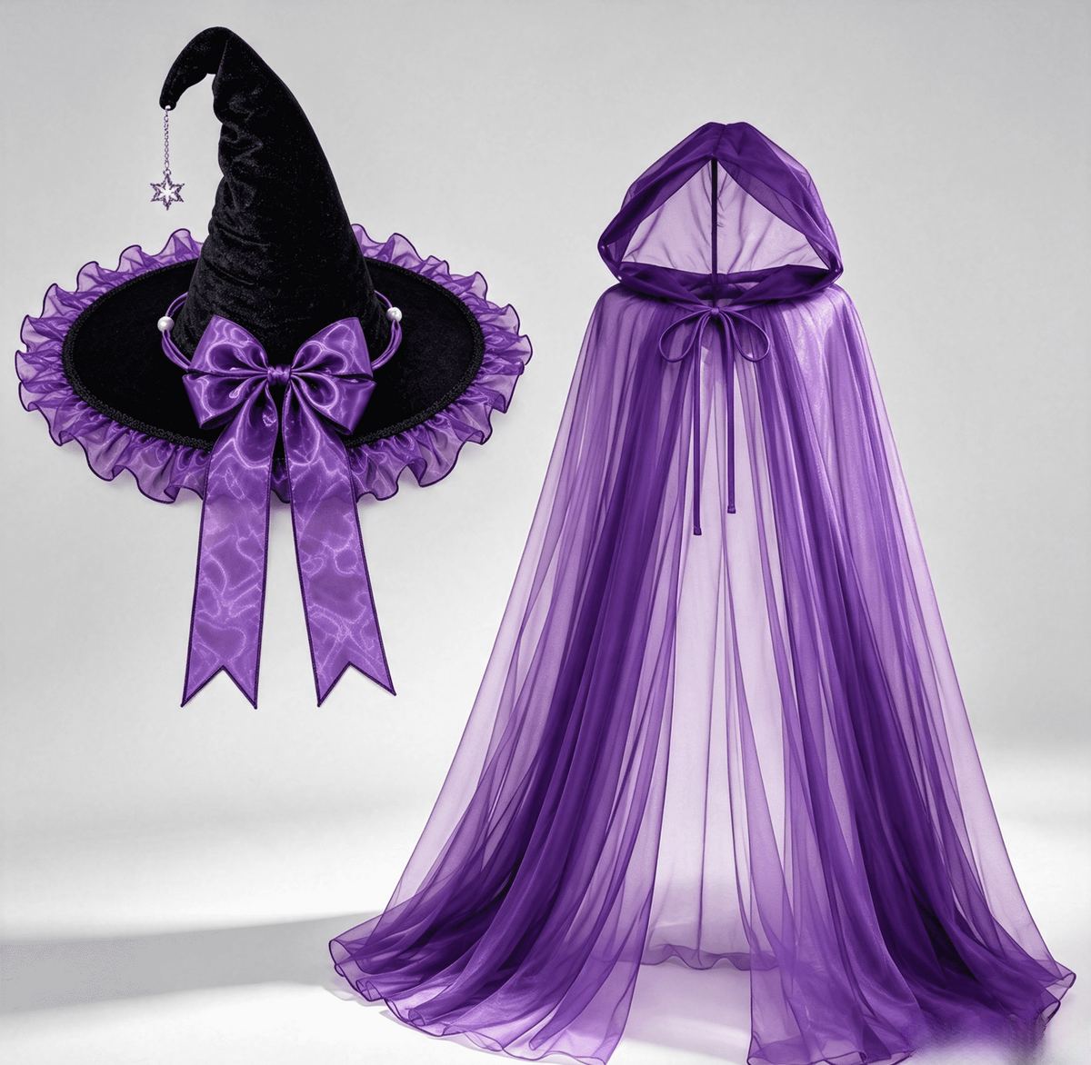Witch Hat With Sheer Hooded Cape Set