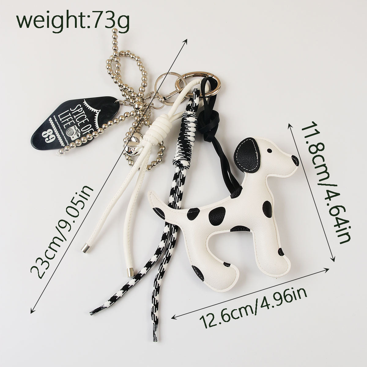 Faux Leather Dalmatian Bag Charm Keychain - White - 1