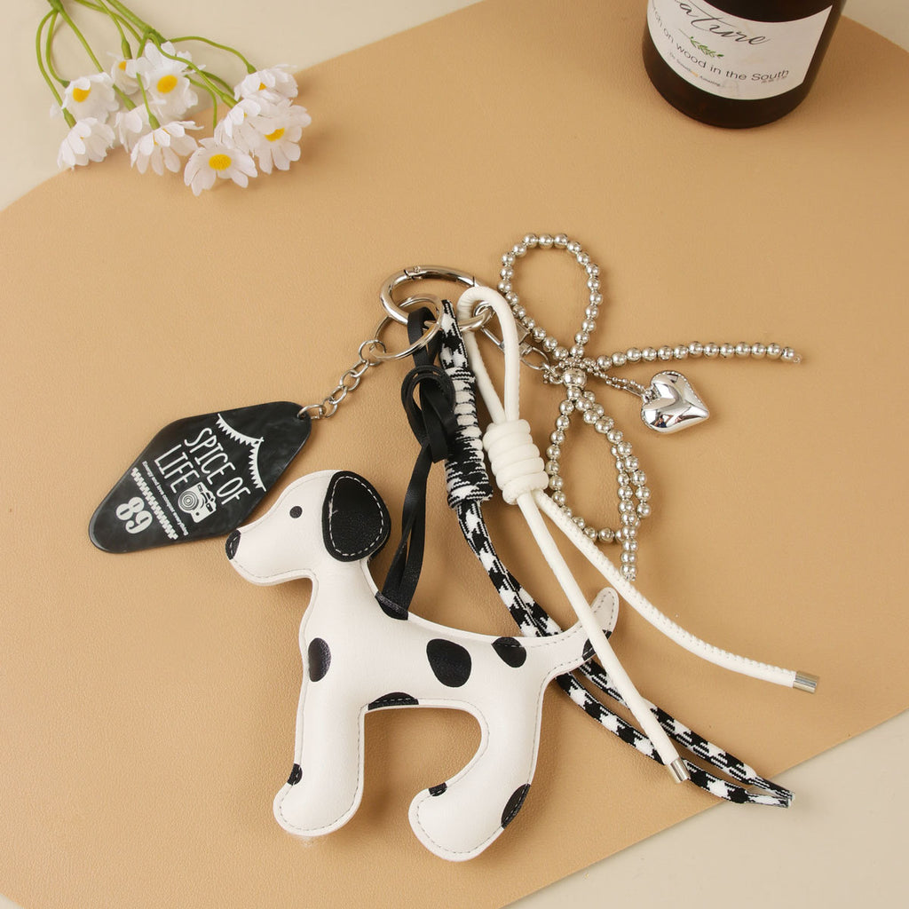 Faux Leather Dalmatian Bag Charm Keychain - White - 2