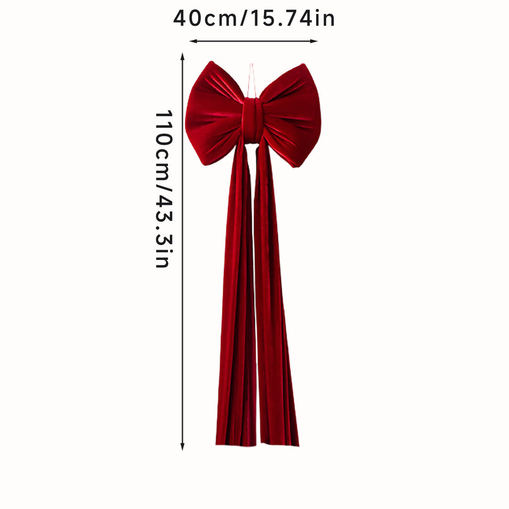 Plush Velvet Long Tail Christmas Tree Topper Bow - Red-1