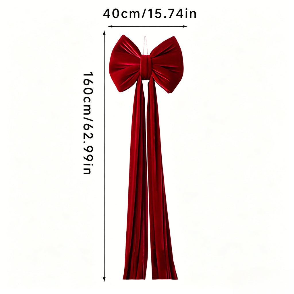 Plush Velvet Long Tail Christmas Tree Topper Bow - Red-2