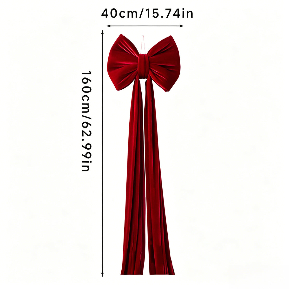 Plush Velvet Long Tail Christmas Tree Topper Bow - Red-2