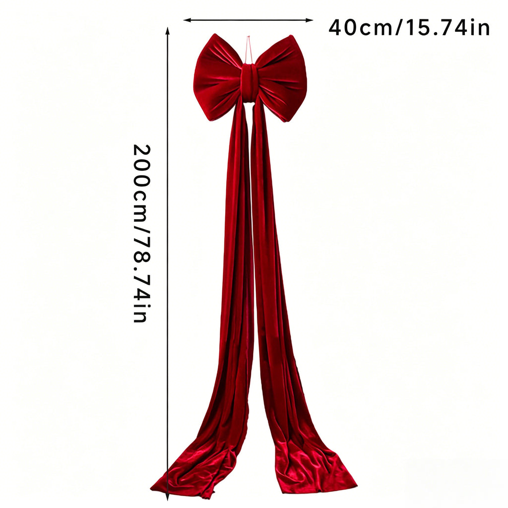 Plush Velvet Long Tail Christmas Tree Topper Bow - Red-3 - 1