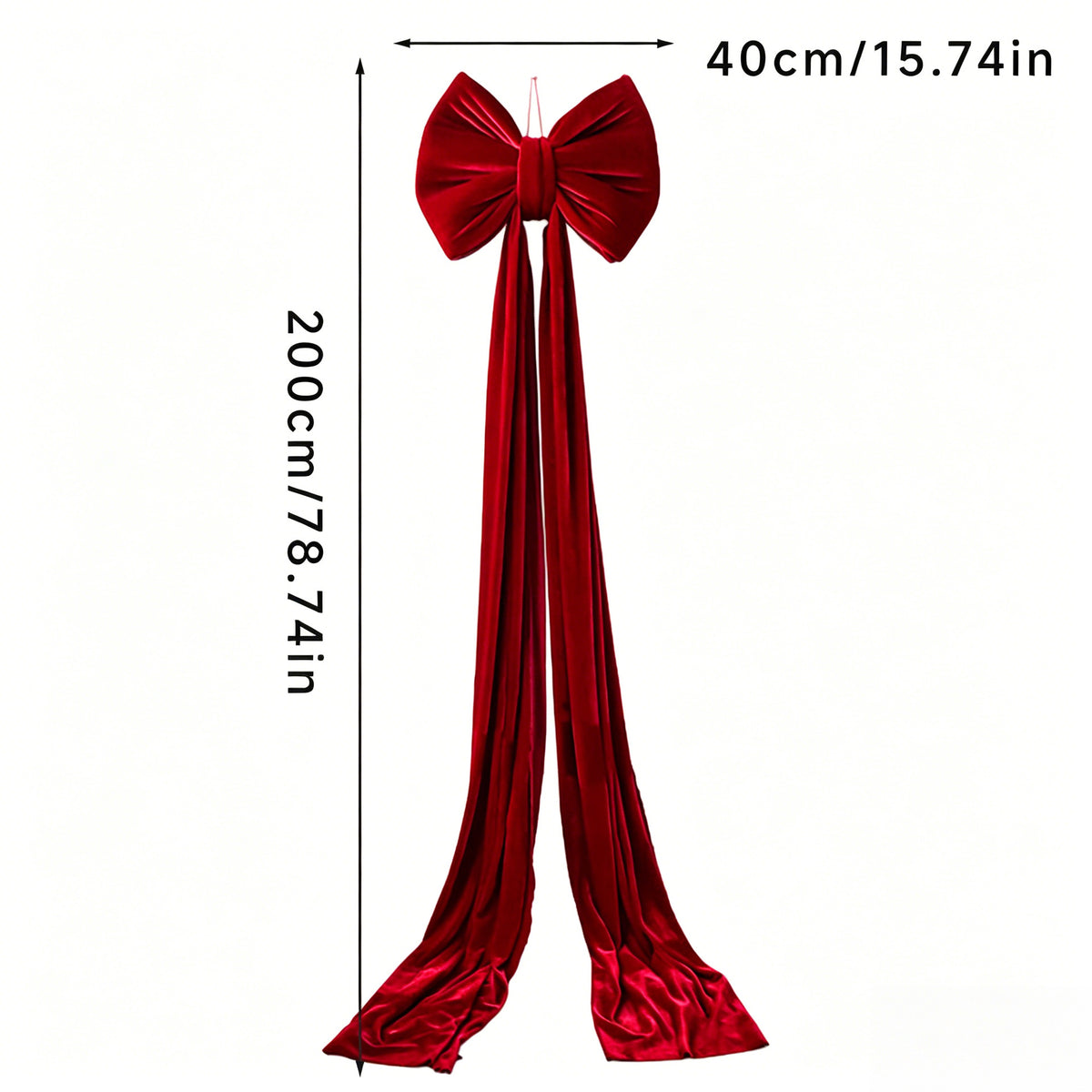 Plush Velvet Long Tail Christmas Tree Topper Bow - Red-3 - 1