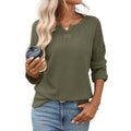 Notch Neck Waffle Knit Drop Shoulder Tee - Olive