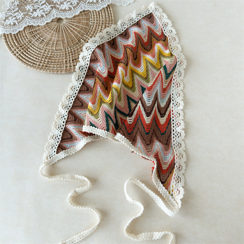 Boho Zigzag Lace Edge Tie Bandana - Coffee
