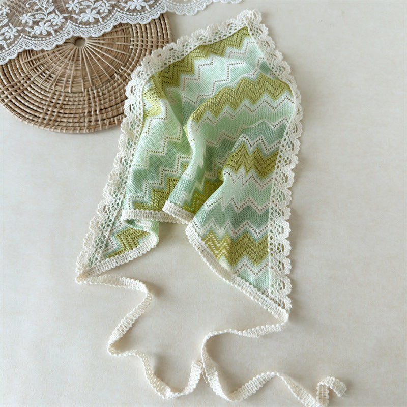 Boho Zigzag Lace Edge Tie Bandana - Green