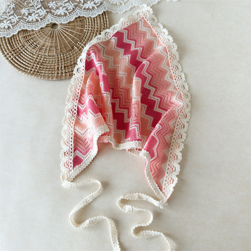 Boho Zigzag Lace Edge Tie Bandana - Pink