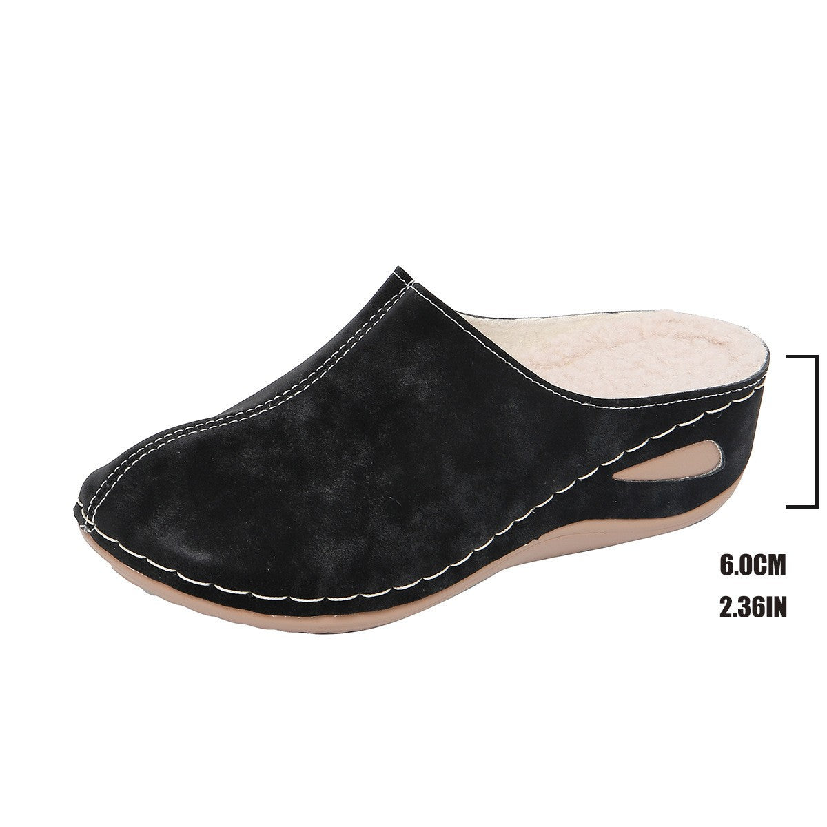 Fleece Lined Faux Suede Wedge Clogs - Black