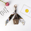Mini Bucket Purse Keychain With Twilly Scarf - Grey