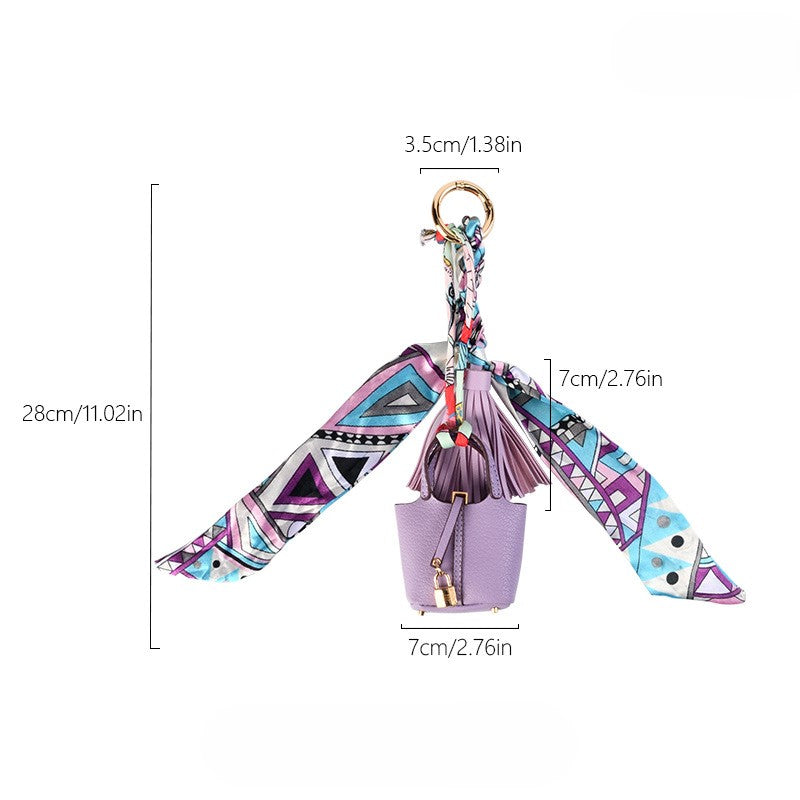 Mini Bucket Purse Keychain With Twilly Scarf - Purple - 1