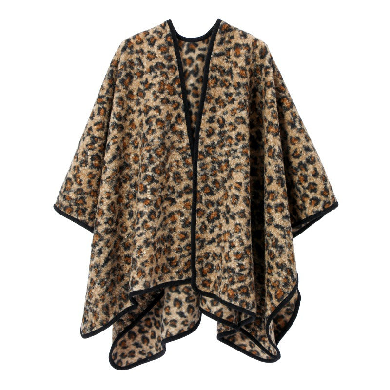 Leopard Print Open Front Cape Shawl - Leopard