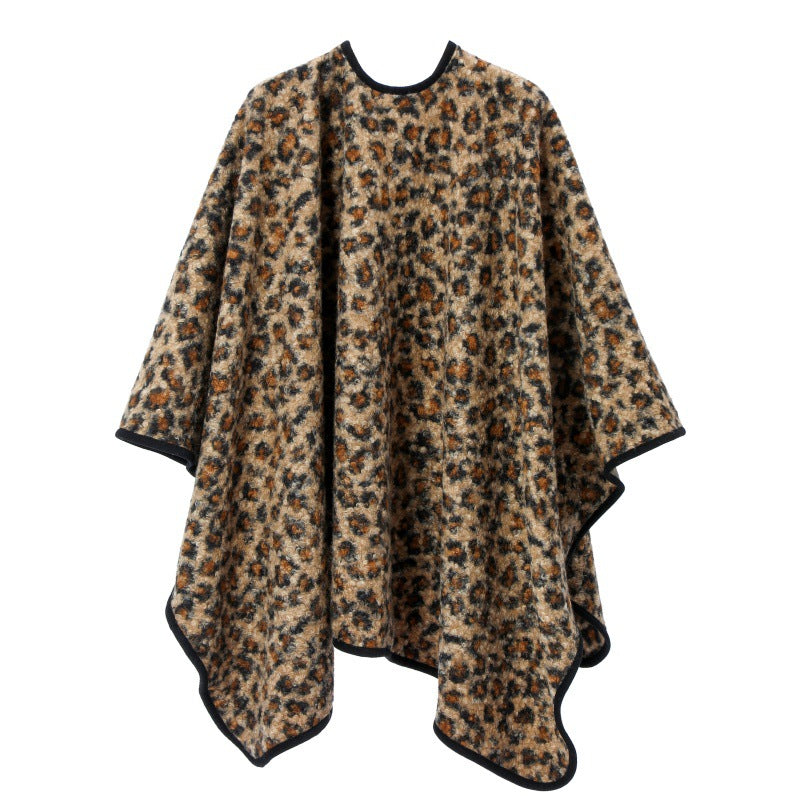 Leopard Print Open Front Cape Shawl - Leopard - 1
