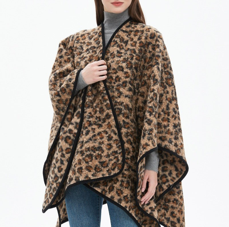 Leopard Print Open Front Cape Shawl - Leopard - 2
