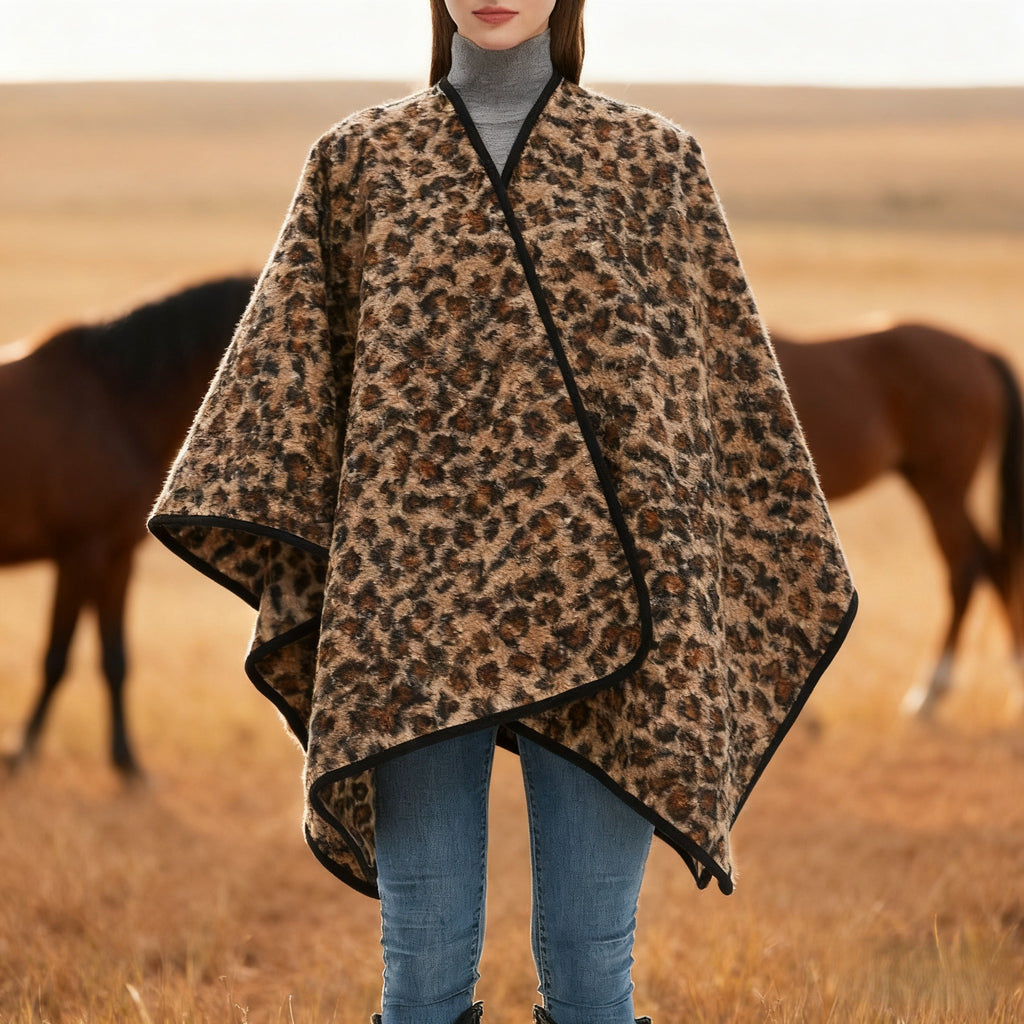 Leopard Print Open Front Cape Shawl