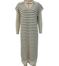 Striped Knit Polo Collar Maxi Dress - Apricot