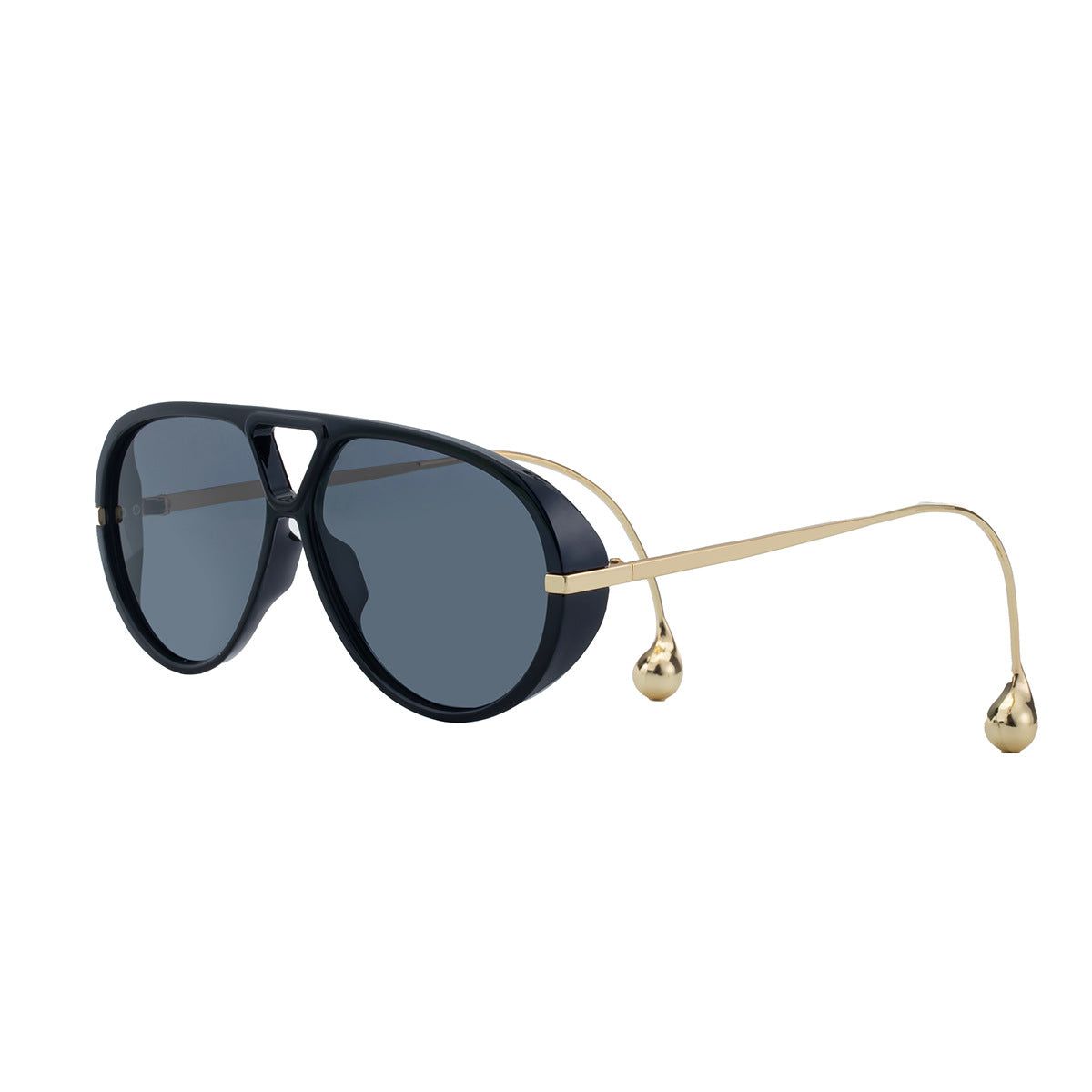 Retro Double Bridge Aviator Sunglasses - Black