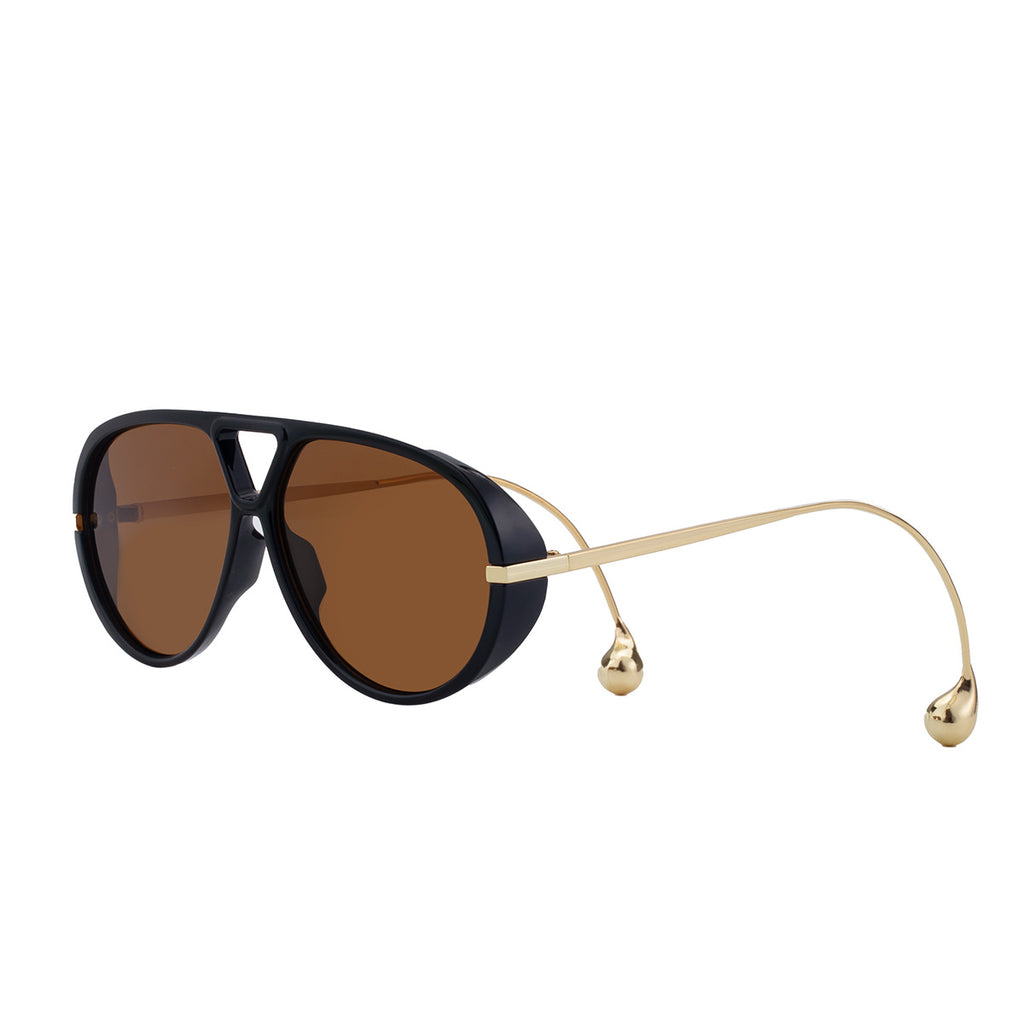 Retro Double Bridge Aviator Sunglasses - Tea - 1