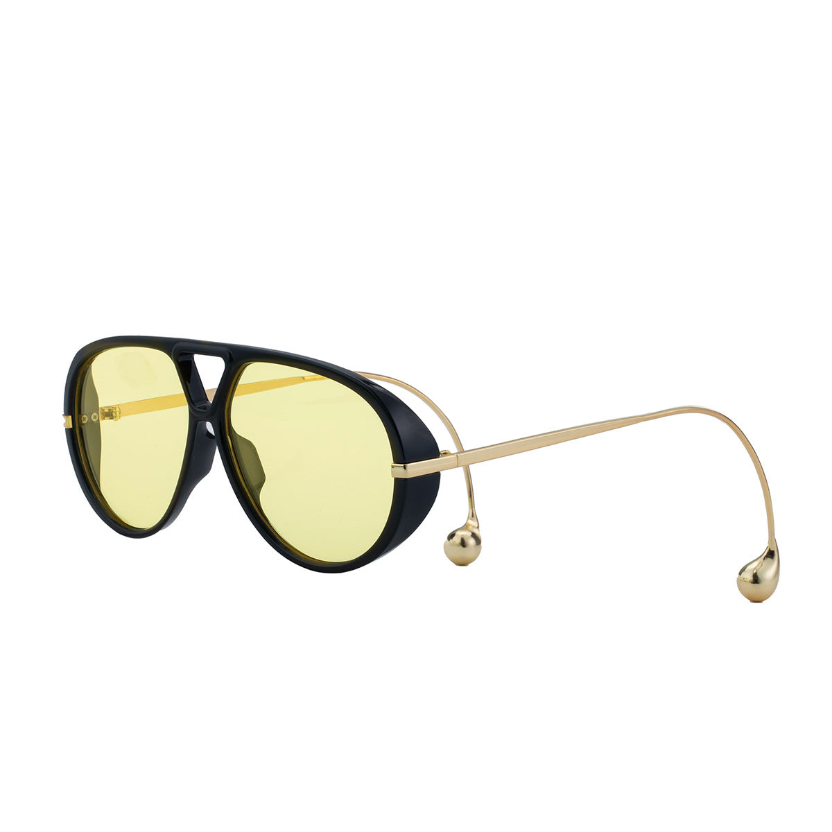 Retro Double Bridge Aviator Sunglasses - Yellow