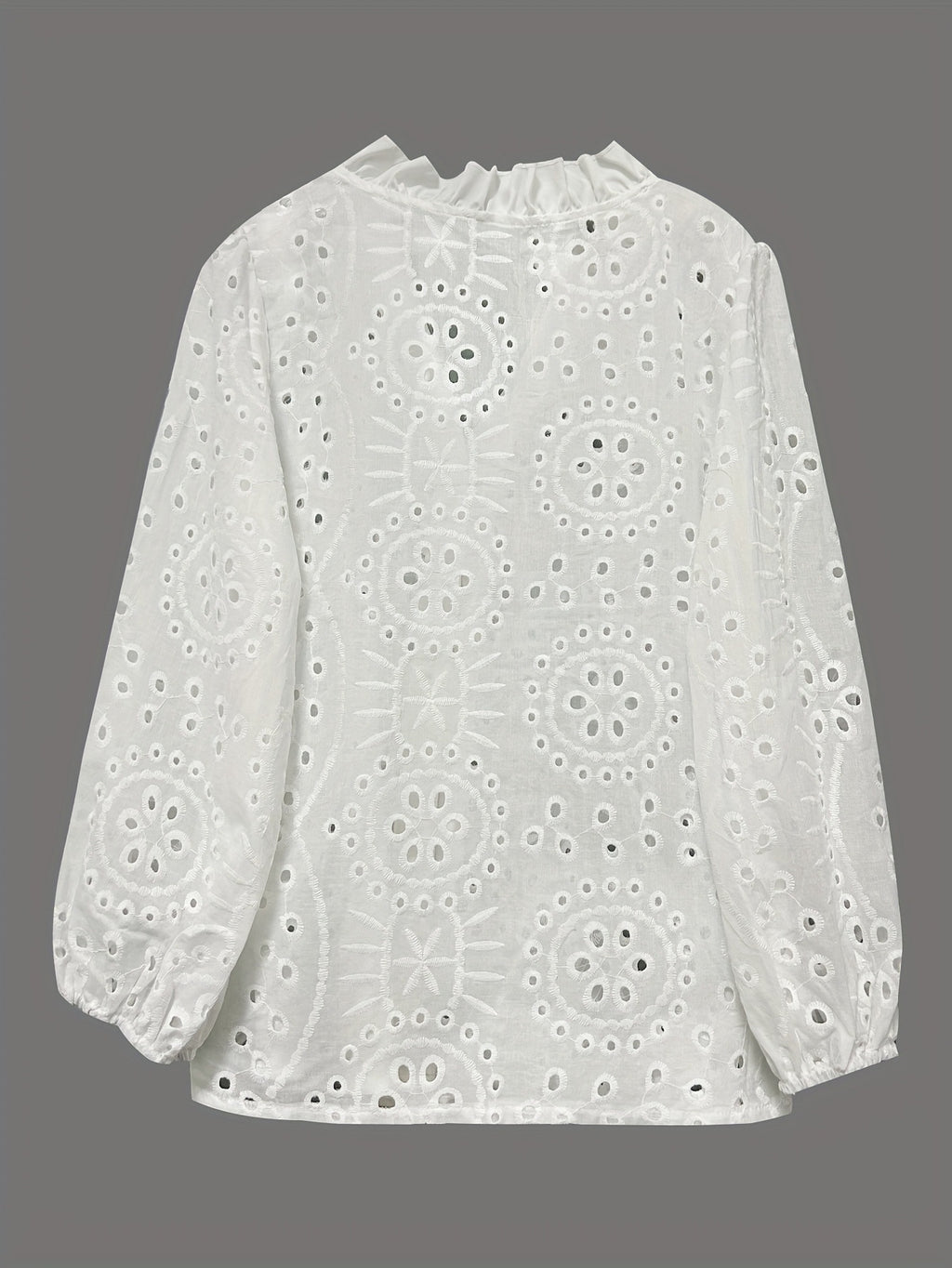 Broderie Floral Balloon Sleeve V Neck Blouse - White - 2