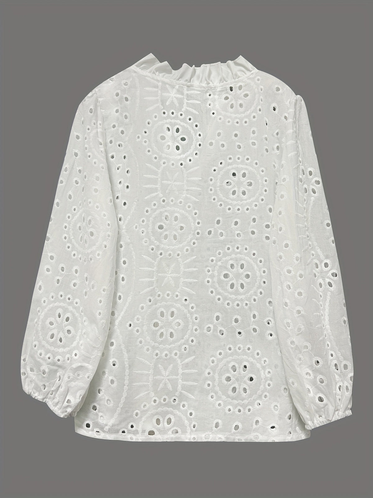 Broderie Floral Balloon Sleeve V Neck Blouse - White - 2
