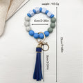 Letter Bead Wristlet Keychain With Tassel - Blue