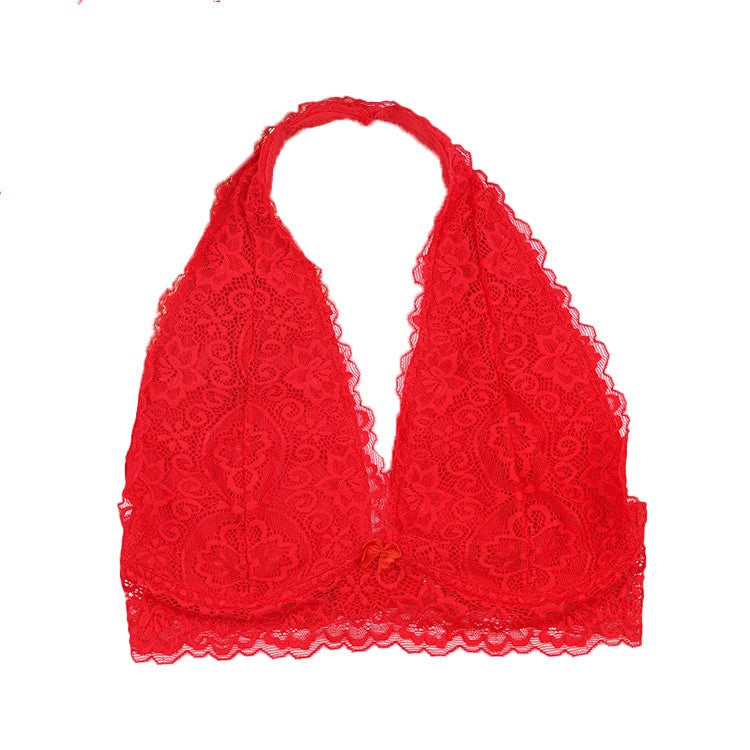 Floral Lace Halter Neck Wireless Bralette