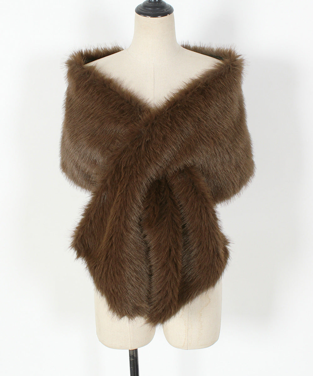 Faux Fur Crossover Stole Wrap - Coffee