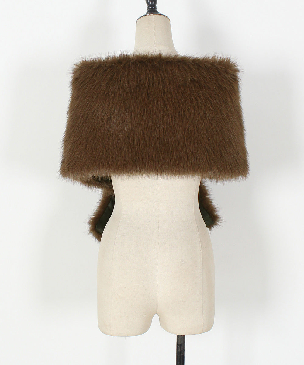 Faux Fur Crossover Stole Wrap - Coffee - 1