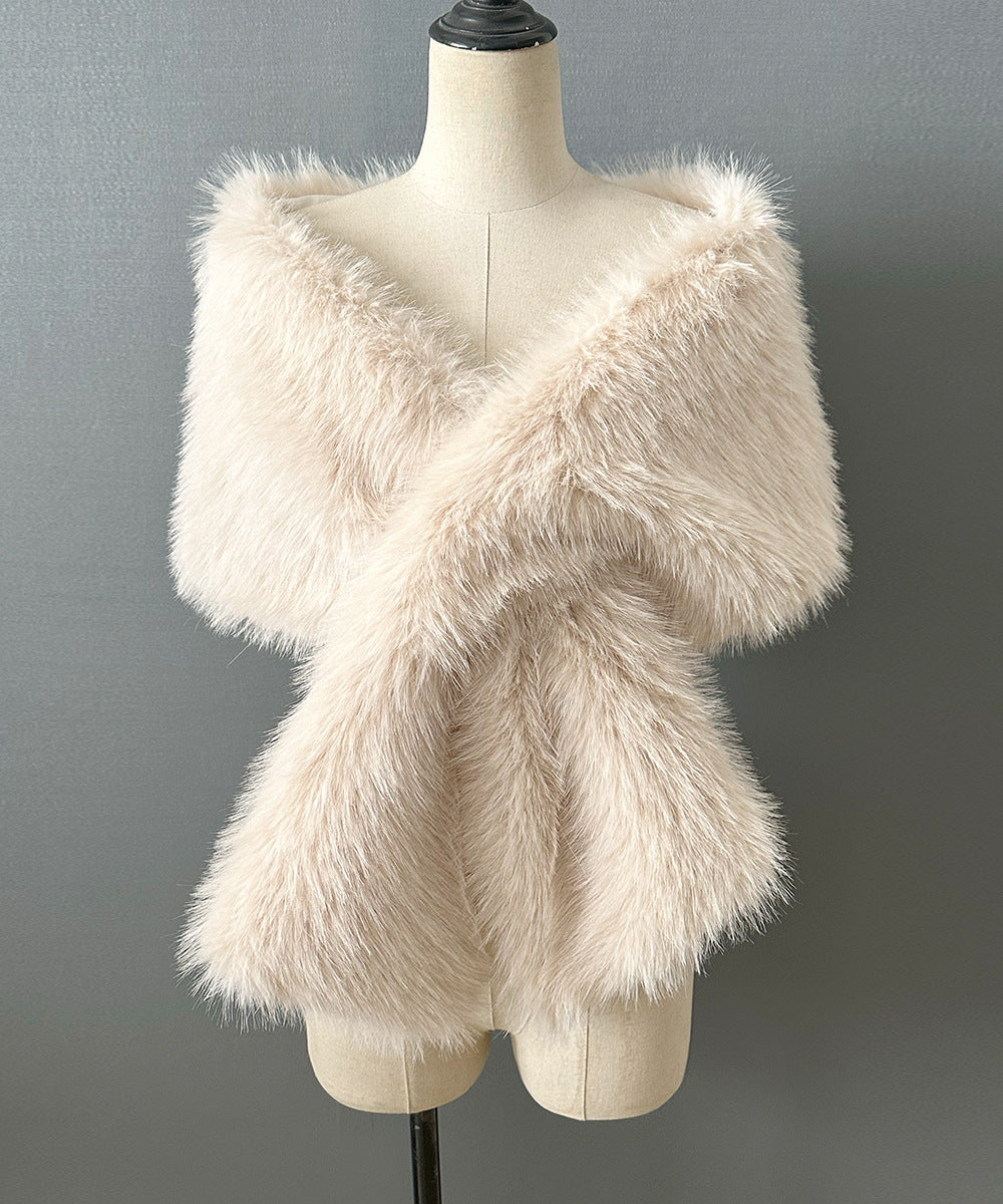 Faux Fur Crossover Stole Wrap - white