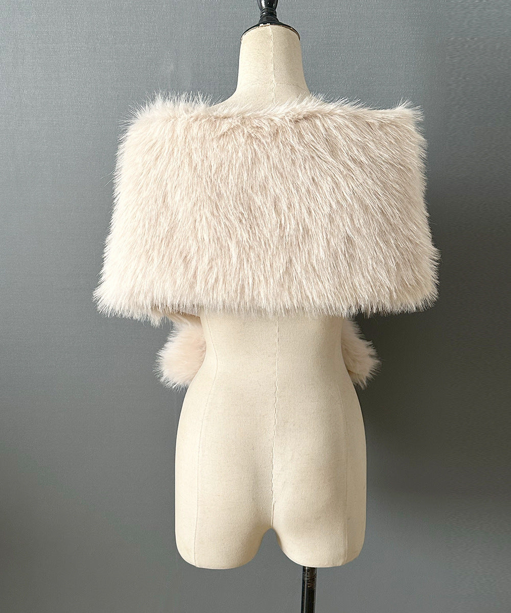 Faux Fur Crossover Stole Wrap - white - 1