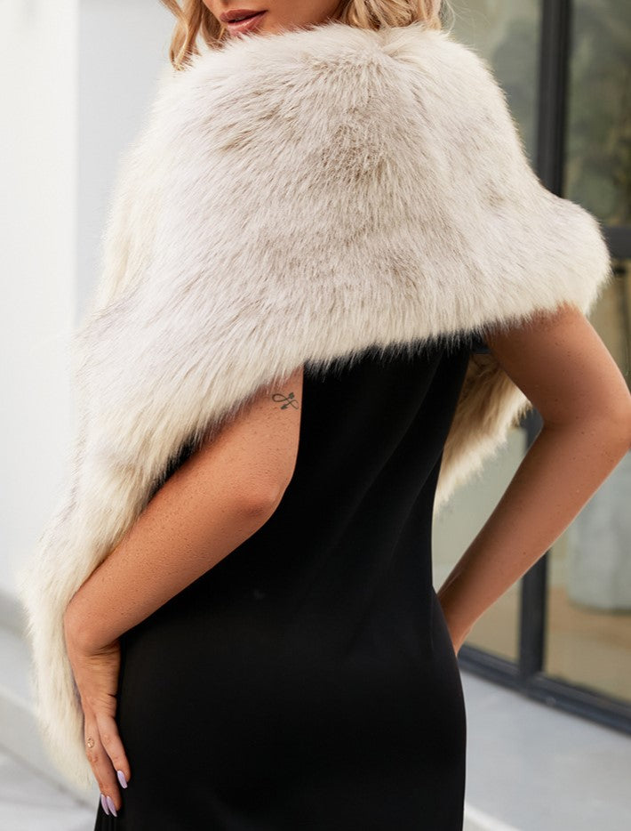 Faux Fur Crossover Stole Wrap - white - 4