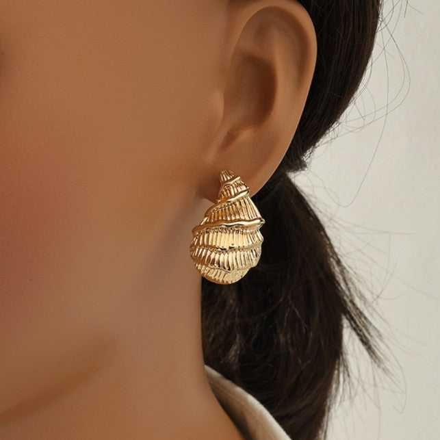 Spiral Seashell Post Studs, Coastal Style - Gold