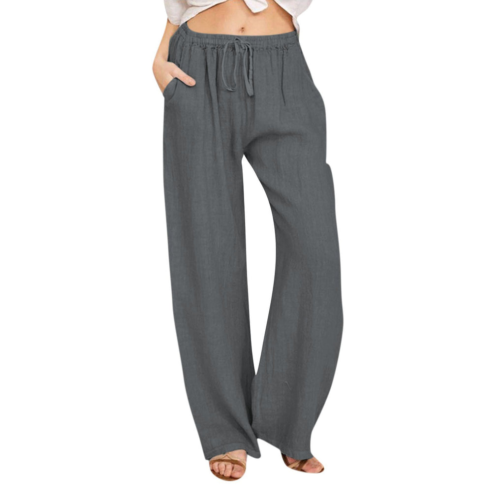 Drawstring Waist Wide Leg Cotton Pants - DarkGray