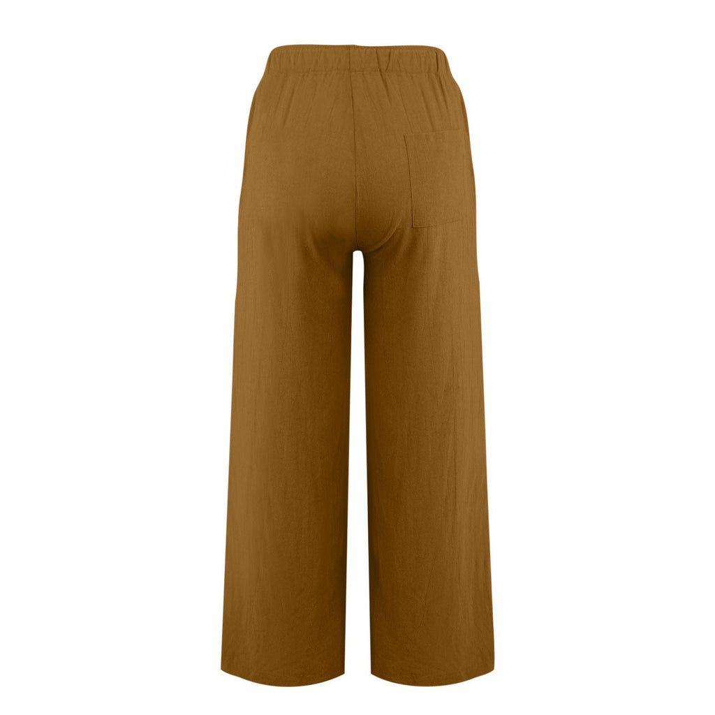 Drawstring Waist Wide Leg Cotton Pants
