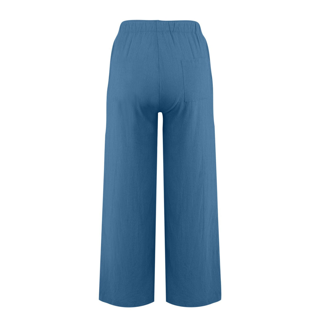 Drawstring Waist Wide Leg Cotton Pants - view 1