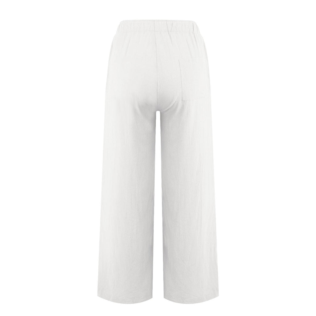 Drawstring Waist Wide Leg Cotton Pants - view 2