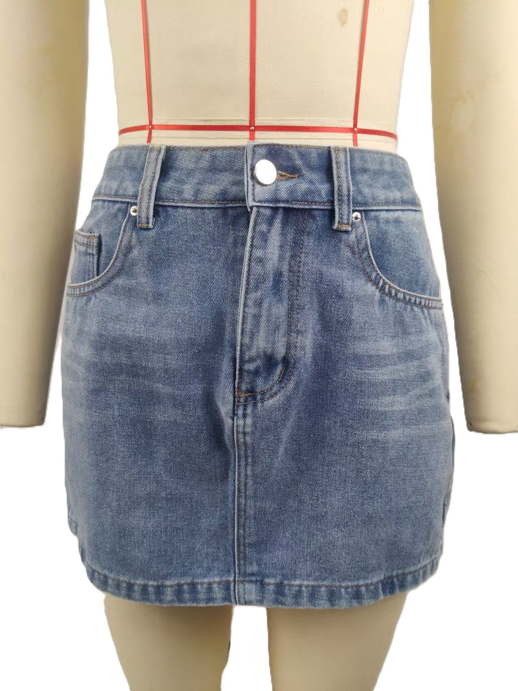 High Waist A-Line Denim Mini Skirt - Blue