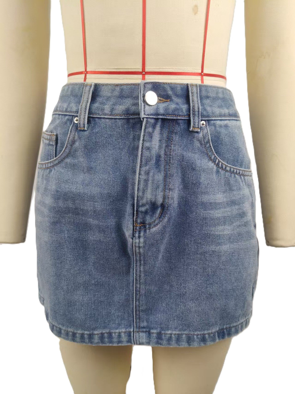 High Waist A-Line Denim Mini Skirt - Blue