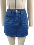 High Waist A-Line Denim Mini Skirt - DarkBlue