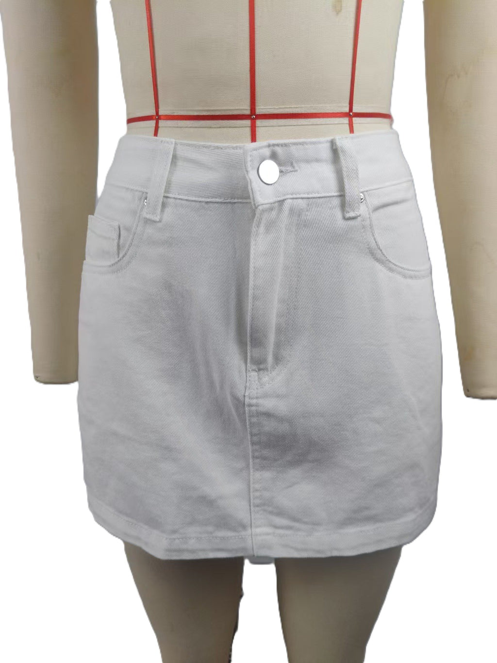High Waist A-Line Denim Mini Skirt - White - 1