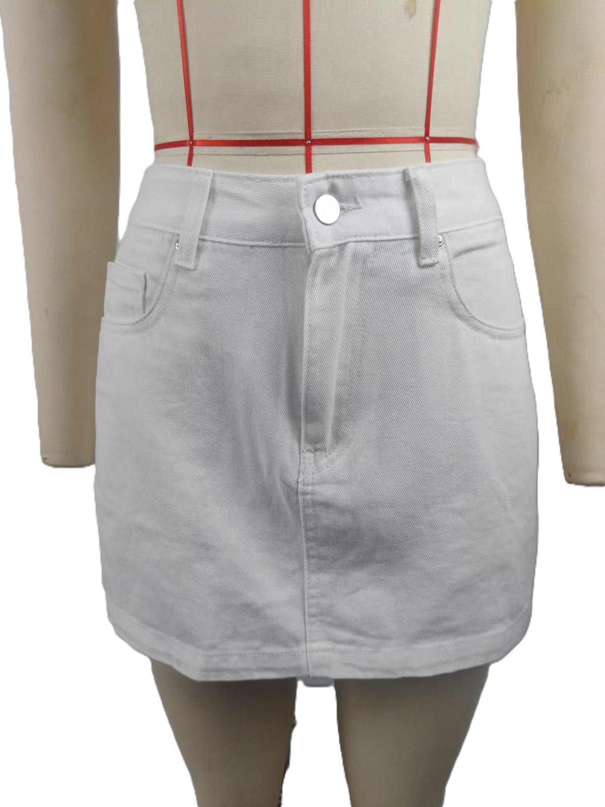 High Waist A-Line Denim Mini Skirt - White - 1