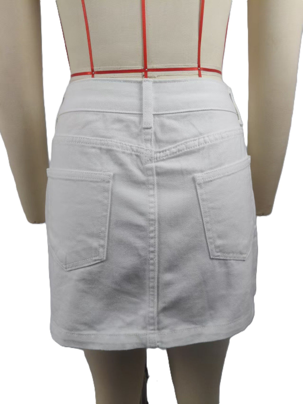 High Waist A-Line Denim Mini Skirt - White - 2
